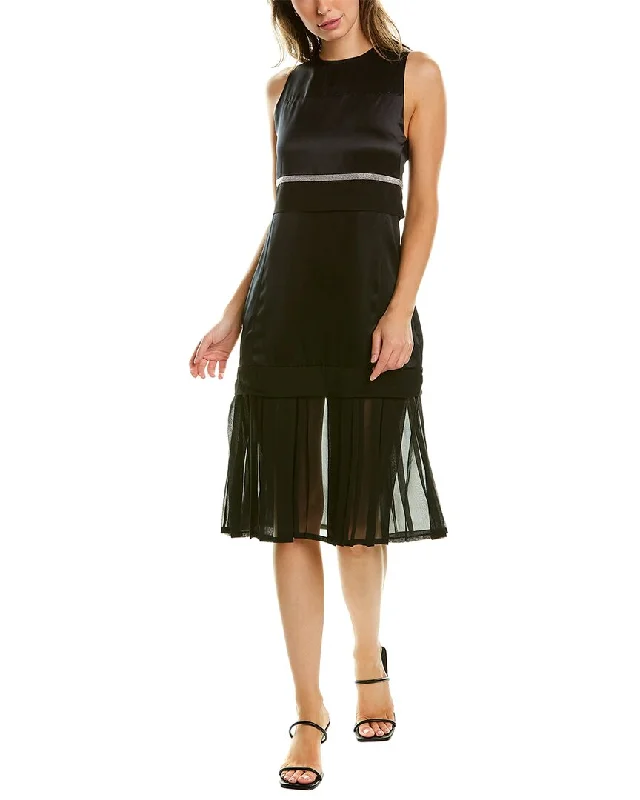 3.1 Phillip Lim Mixed Media Silk Midi Dress Chic Off-Shoulder Midi Dress