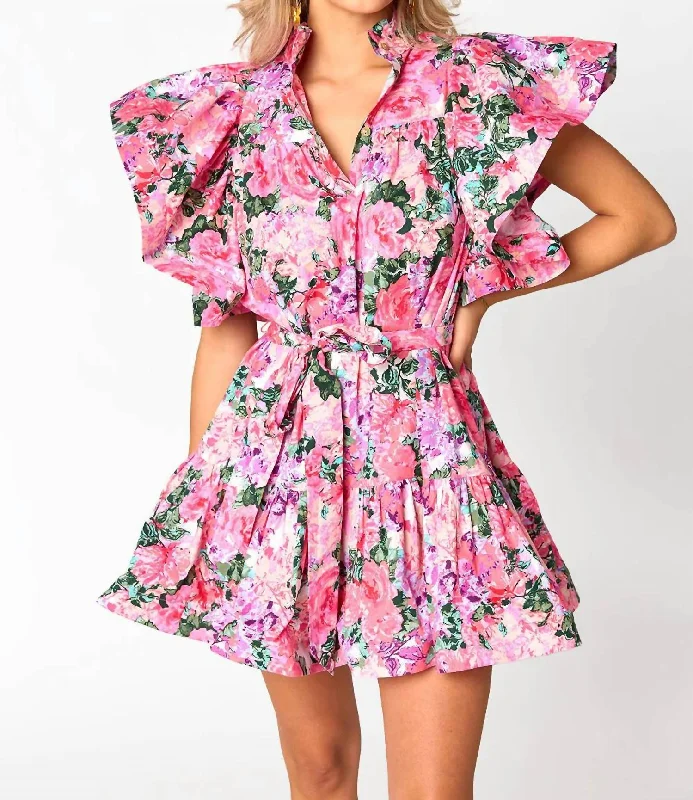 Abbey Belted Mini Dress In Royalty Fashionable Lace-Trim Mini Dress
