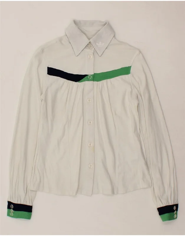 ADIDAS Womens Shirt Blouse UK 12 Medium White Colourblock Modal Comfortable Peplum Short Shirt ADIDAS Womens Shirt Blouse UK 12 Medium White Colourblock Modal Comfortable Peplum Short Shirt