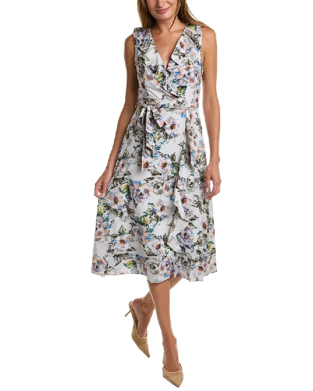 Adrianna Papell Ruffle Midi Dress Comfortable Deep V Midi Dress