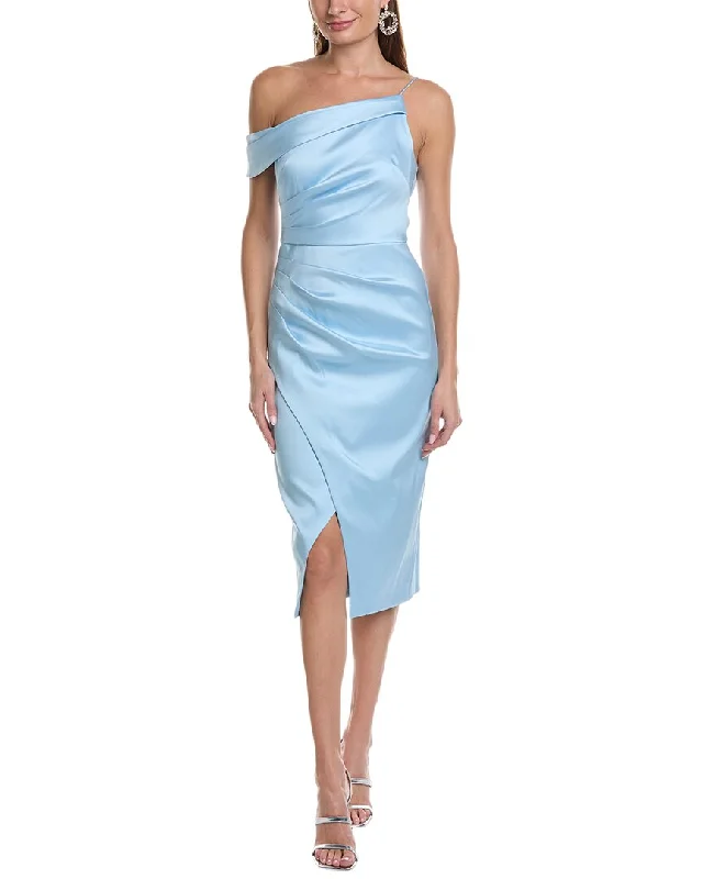 Aidan Mattox Asymmetrical Mikado Midi Dress Trendy Smocked Waist Midi Dress