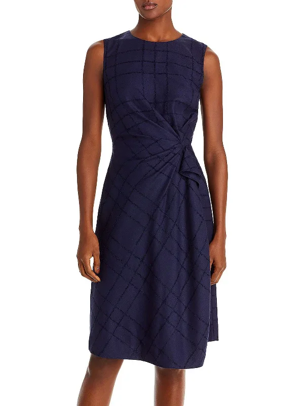 Alisha Womens Gathered Knee Midi Dress Stylish Color Block Midi Dress