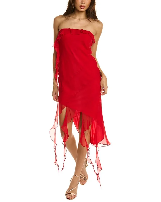 Amanda Uprichard Chelsey Silk Midi Dress Elegant Pleated Detail Midi Dress