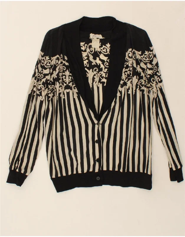 ANNALISA FERRO Womens Shirt Blouse IT 44 Medium Black Striped Silk Trendy Floral Print Tee ANNALISA FERRO Womens Shirt Blouse IT 44 Medium Black Striped Silk Trendy Floral Print Tee
