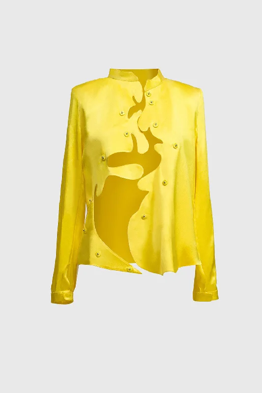 Ant Shirt - Lemon Yellow Elegant Lace-Trimmed Short Shirt