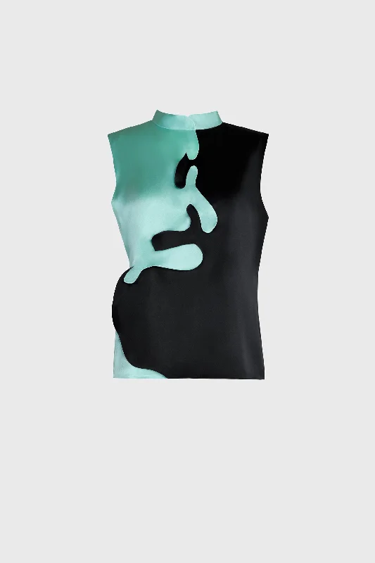 Ant Silk Shirt - Aquamarine & Black Comfortable Short Sleeve Tunic