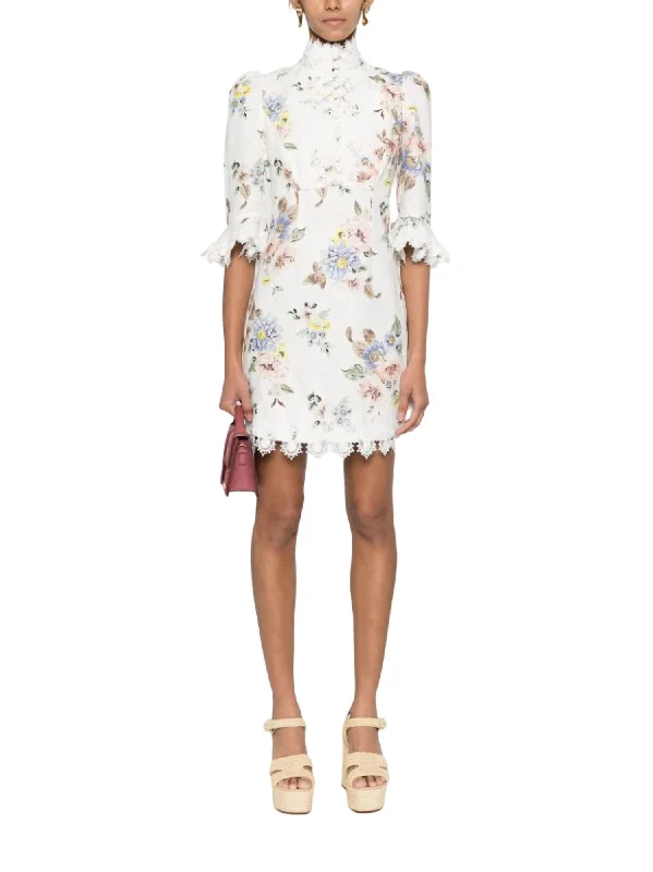 Applique Mini Dress In Blue Floral Fashionable Button-Front Mini Dress