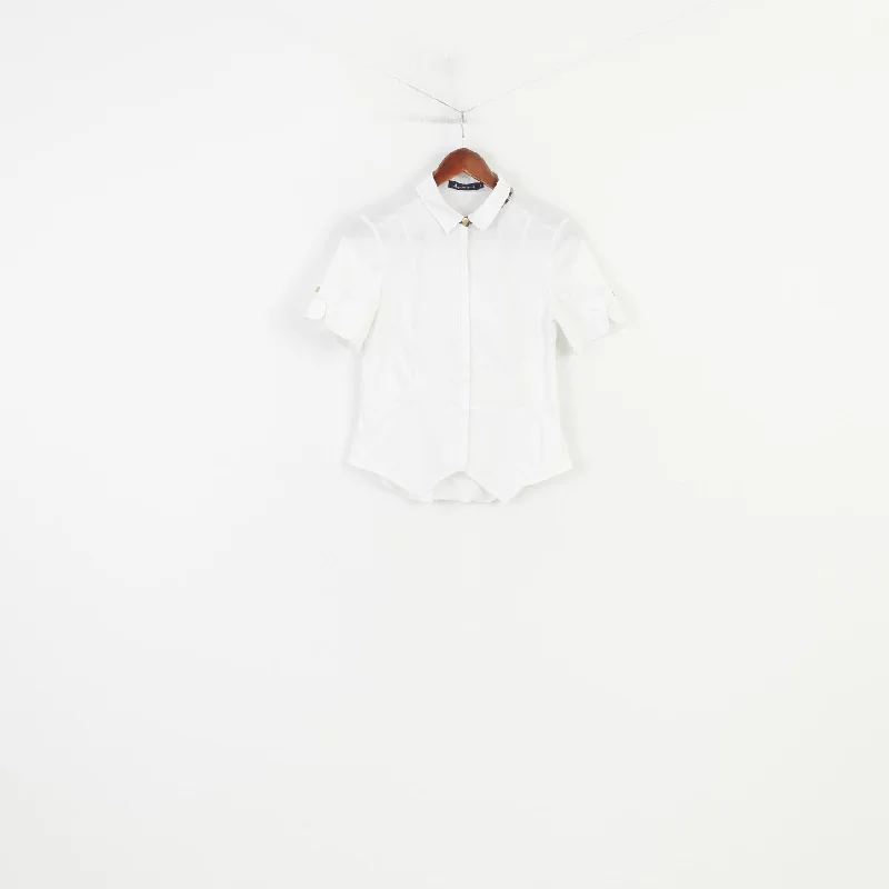 Aquascutum Women M Shirt White Short Sleeve Cotton Elastane Classic Elegant Top Cozy Loose Fit Short Sleeve