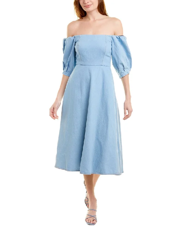 Arias Off-The-Shoulder Midi Dress Trendy Smocked Waist Midi Dress