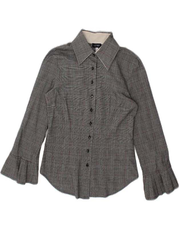 ARMANI JEANS Womens Shirt UK 10 Small  Grey Check Cotton Cozy Cotton Short Tee