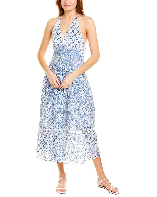 Ash & Eden Nuuly Halter Midi Dress Trendy Off-Shoulder Button Midi Dress