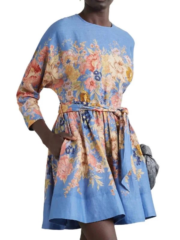 August Mini Dress In Dusty Blue Elegant Lace-Up Mini Dress