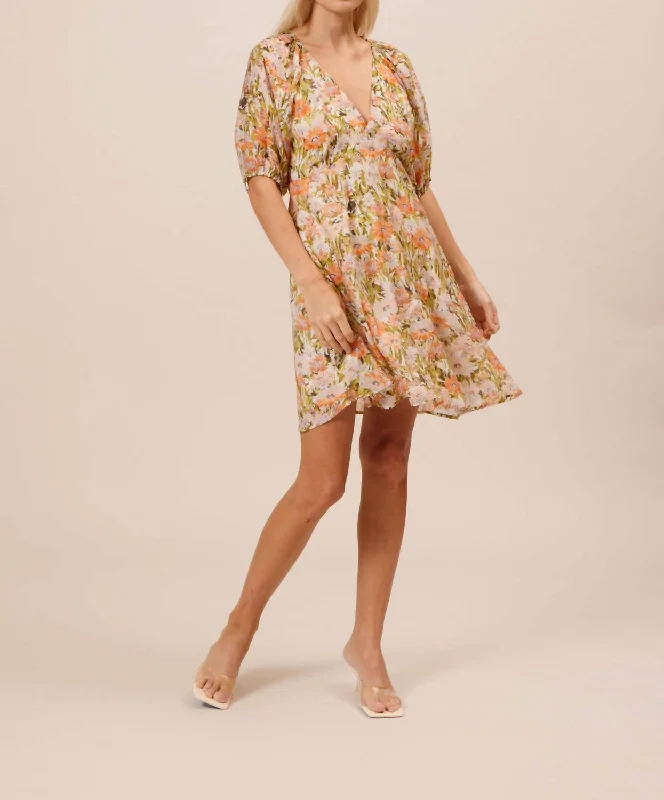 Azalea Mini Dress In Orange Flora Comfortable Shift Mini Dress