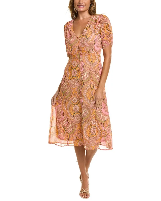 BCBGeneration Button Front Midi Dress Trendy Boho Midi Dress