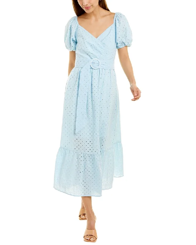 Beulah Embroidered Eyelet Midi Dress Trendy Tiered Hem Midi Dress
