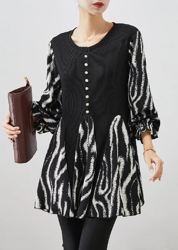 Black Striped Cotton Mini Dresses Exra Large Hem Fall Fashionable Polka Dot Mini Dress
