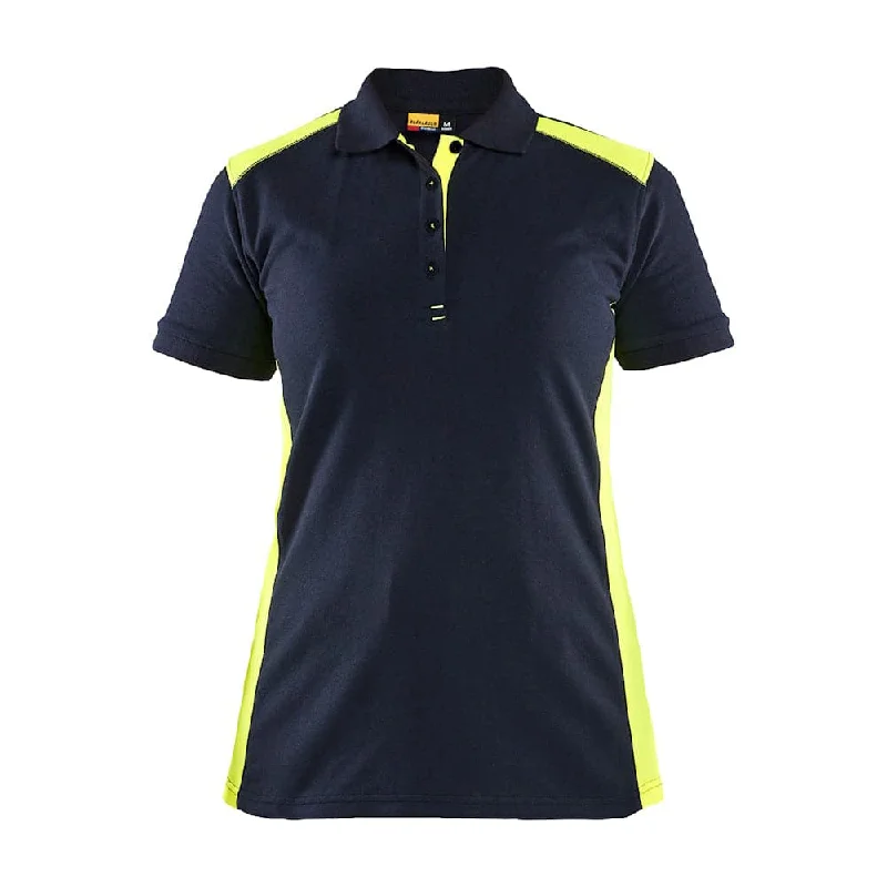 Blaklader 3390 Women's Polo Shirt Dark Navy Blue / Hi-Vis Yellow Fashionable Short Sleeve Shirt