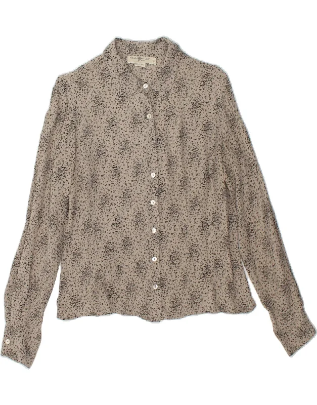 BLUNAUTA Womens Shirt Blouse IT 46 Large Grey Floral Silk Stylish Pleated Short Sleeve BLUNAUTA Womens Shirt Blouse IT 46 Large Grey Floral Silk Stylish Pleated Short Sleeve