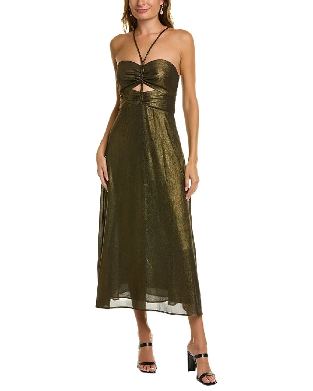 Boden Metallic Halter Midi Dress Elegant Maxi-Midi Hybrid Dress