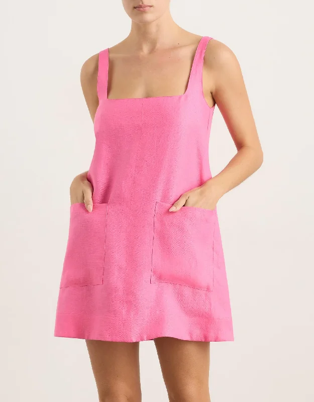 Delphi A Line Mini Dress, Rose Stylish Sweetheart Neck Mini Dress