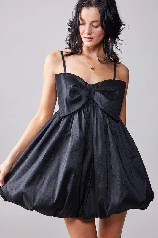 Bow Tie Balloon Mini Dress Cozy Knit Mini Dress