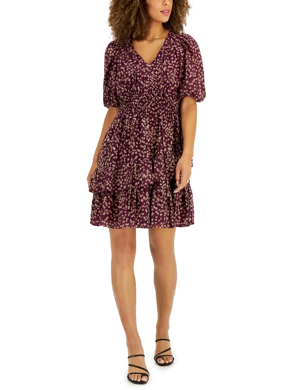 Byza Womens Smocked Knee Midi Dress Cozy T-shirt Midi Dress