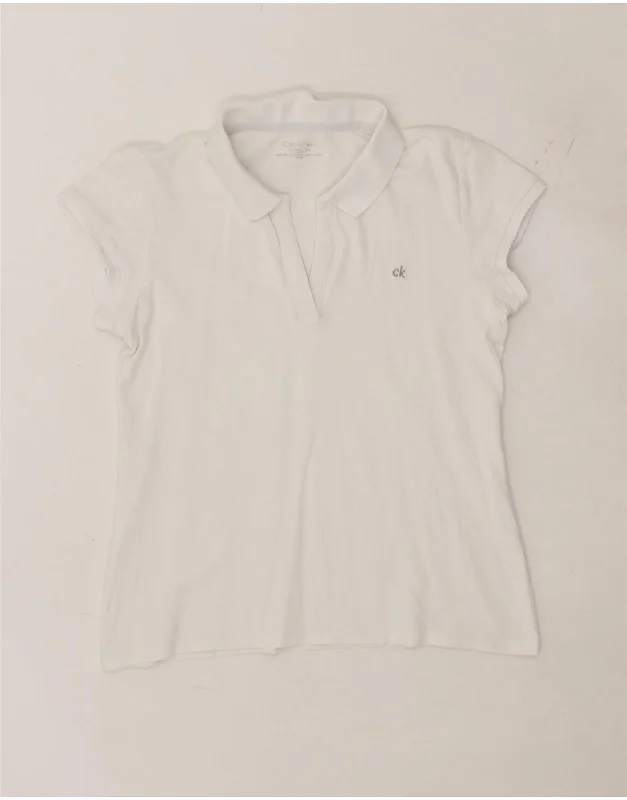 CALVIN KLEIN Womens Polo Shirt UK 12 Medium White Cotton Relaxed Fit Short Tunic