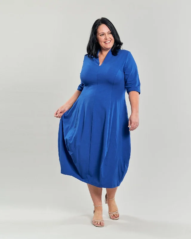 Carla Cocoon Midi Dress, Cobalt Stylish Cold Shoulder Midi Dress