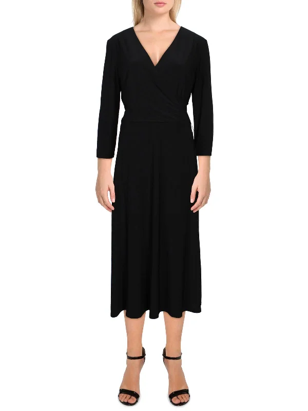 Carlyna Womens Surplice V-Neck Midi Dress Cozy Wide Strap Midi Dress