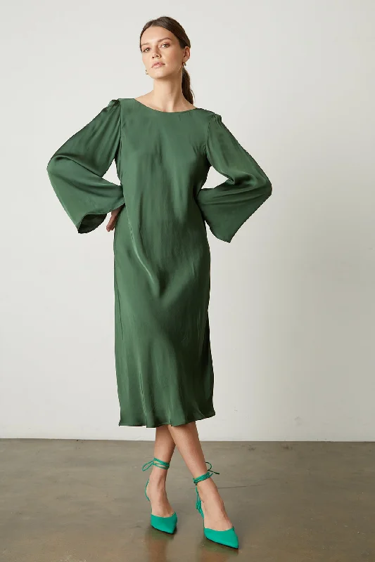 CATHERINE SATIN MIDI DRESS Trendy Ruched Side Midi Dress