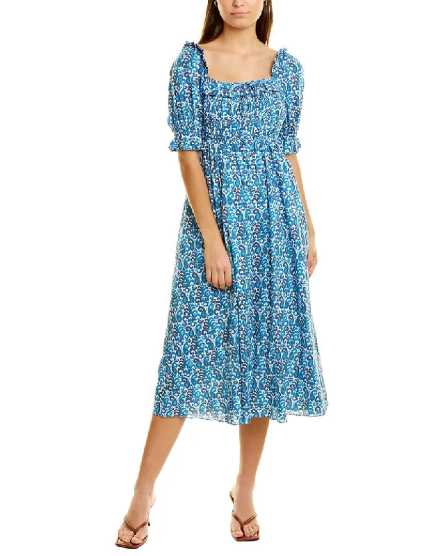 Celina Moon Off-The-Shoulder Midi Dress Comfortable Floral Print Midi Dress