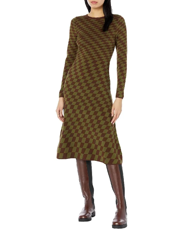 Checked Midi Dress In Brown Stylish Button-Up Midi Dress