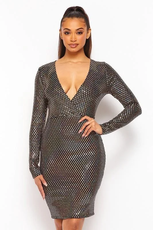 Chel's Sequin Plunging V Neck Mini Dress Comfortable Bodycon Mini Dress