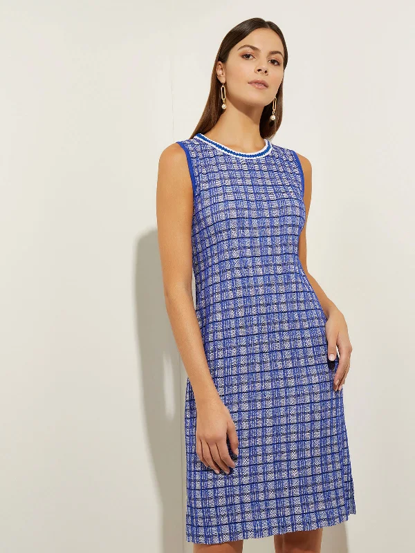 Contrast Trim Novelty Tweed Knit Midi Dress Comfortable Wrap Midi Dress