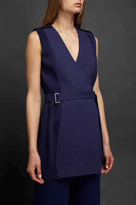 Corrugated Pleat Mini Dress Casual V-Neck Mini Dress