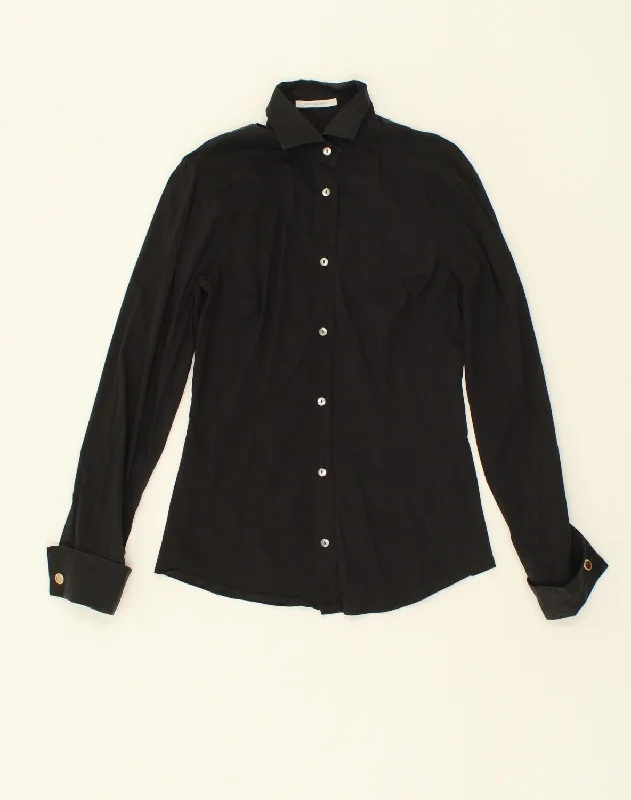 DANIELE ALESSANDRINI Womens Shirt UK 12 Medium Black Cotton Trendy Button-Front Short Sleeve