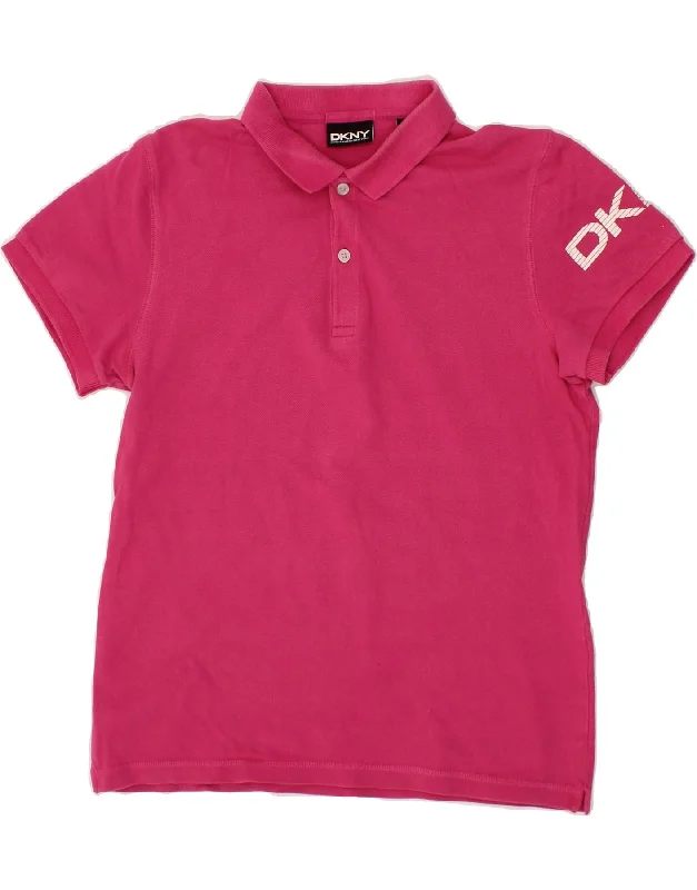 DKNY Womens Polo Shirt UK 12 Medium Pink Cotton Comfortable Knit Short Shirt