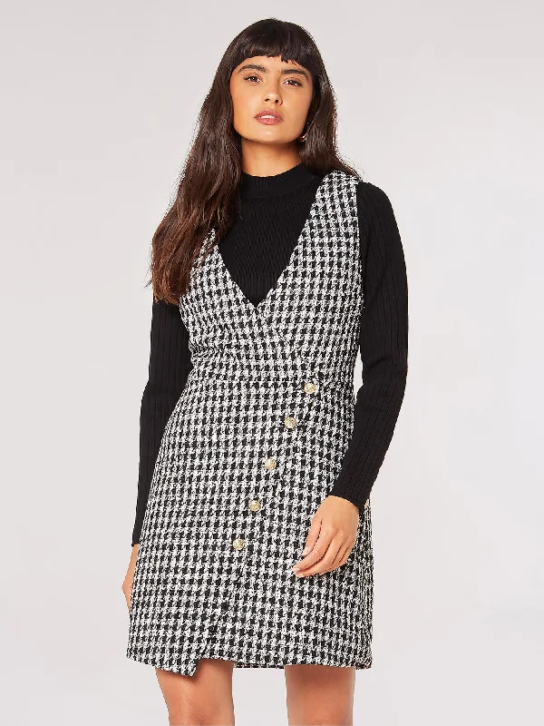 Dogtooth Pinafore Mini Dress Fashionable Denim Mini Dress