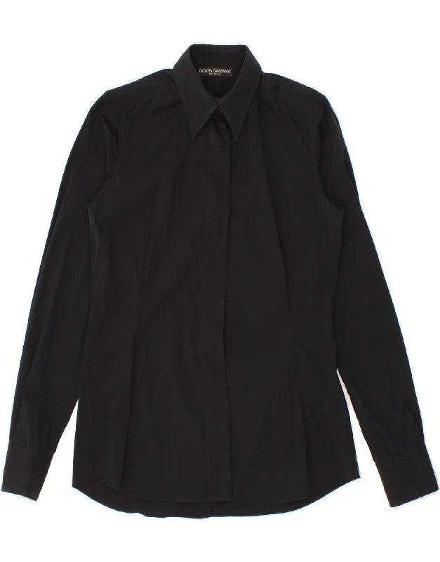 DOLCE & GABBANA Womens Shirt IT 40 Small Black Cotton Chic Button-Up Short Shirt