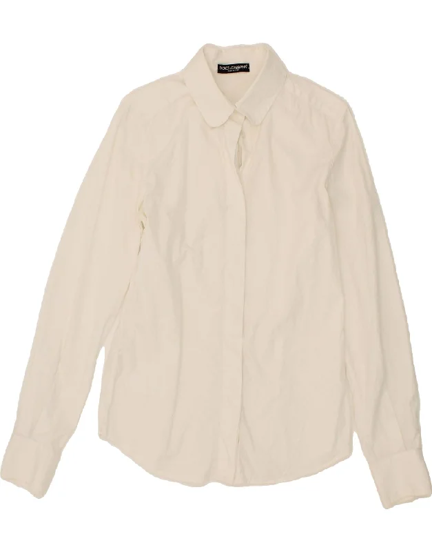 DOLCE & GABBANA Womens Shirt IT 44 Medium White Argyle/Diamond Cotton Chic Silk Short Sleeve Shirt DOLCE & GABBANA Womens Shirt IT 44 Medium White Argyle/Diamond Cotton Chic Silk Short Sleeve Shirt