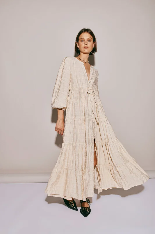Dreaming Of Travel Midi Dress Natural Cozy Ribbed Knit Midi Dress