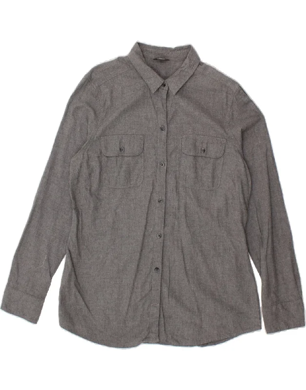EDDIE BAUER Womens Shirt UK 14 Large Grey Cotton Soft Flowing Short Shirt