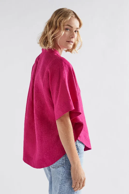 Elev Linen Shirt Stylish Pleated Short Sleeve