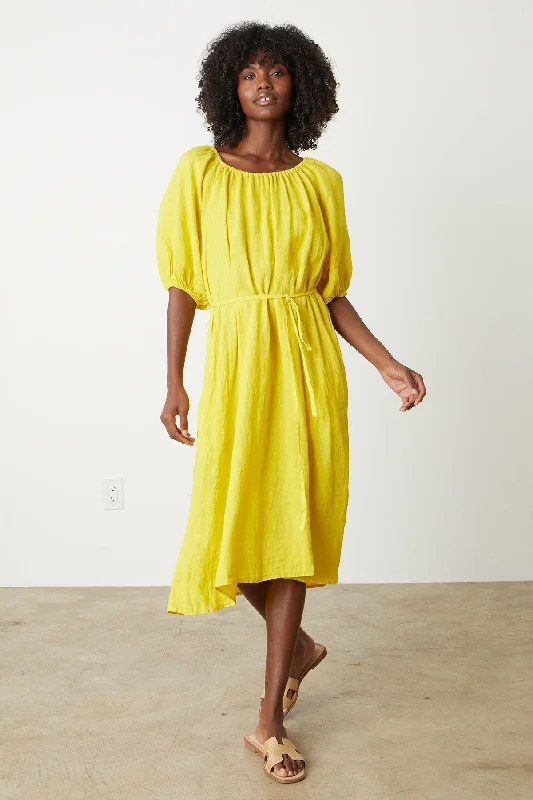 ELLY LINEN MIDI DRESS Comfortable Adjustable Strap Midi Dress