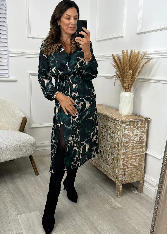 Emilia Teal Wrap Midi Dress Chic Off-Shoulder Midi Dress