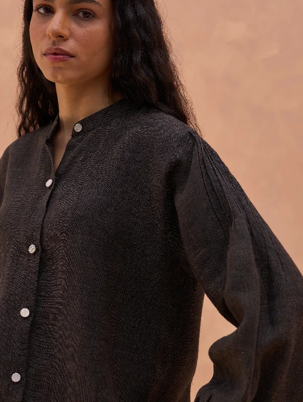 Enzo Linen Shirt - Charcoal Cozy Linen Short Shirt