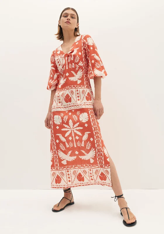 Estella Linen Midi Dress_Print Trendy Tiered Hem Midi Dress