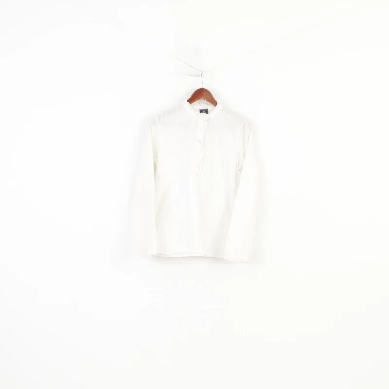 Faded Glory Women M Casual Shirt Blouse Cotton White Shiny Bottoms Vintage Frills Top Stylish Pleated Short Sleeve Faded Glory Women M Casual Shirt Blouse Cotton White Shiny Bottoms Vintage Frills Top Stylish Pleated Short Sleeve