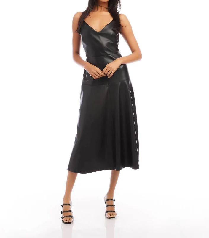 Faux Leather Midi Dress In Black Stylish Vintage Midi Dress