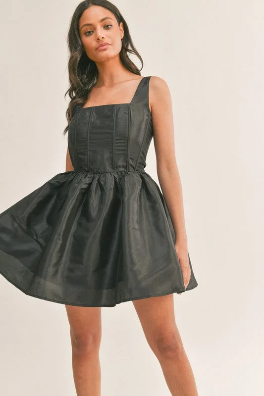 Fit & Flare Square Neck Mini Dress Elegant Floral-Print Mini Dress